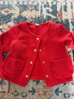 Janie and Jack Bright Red Quilted Jacket with Gold Buttons